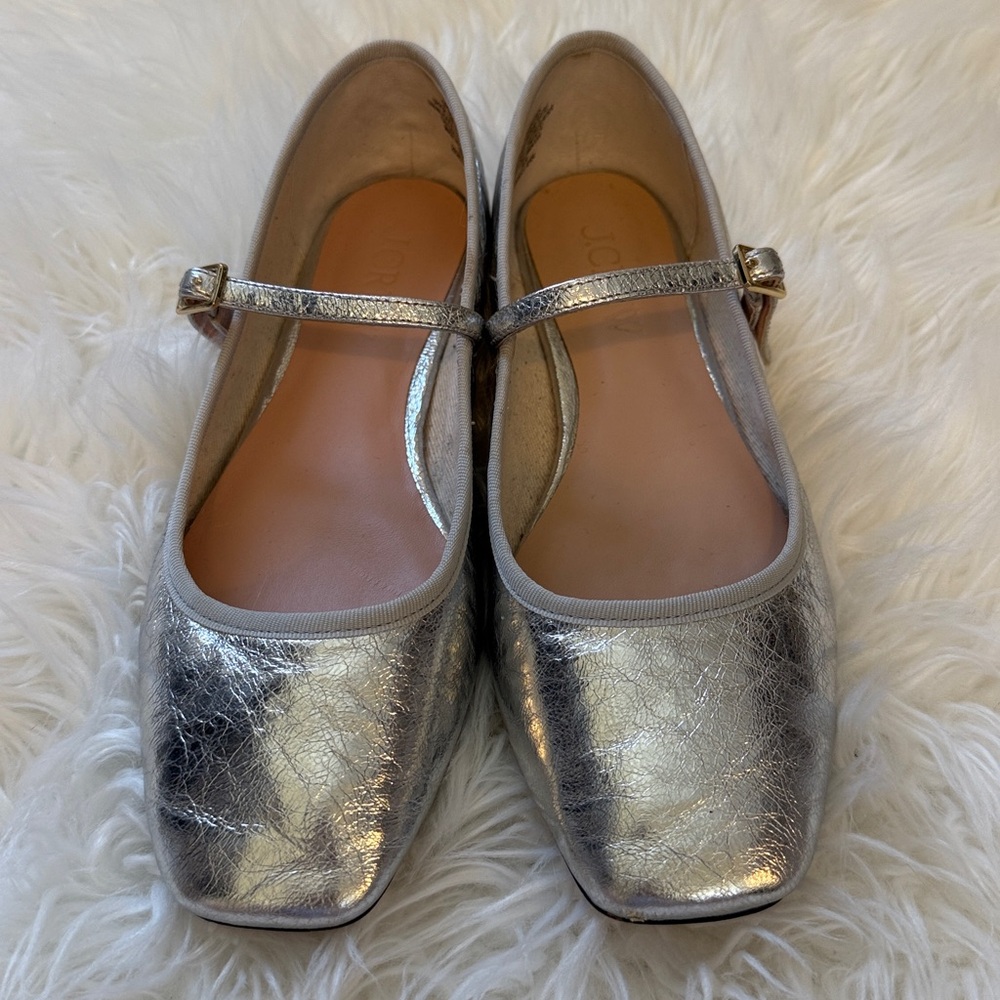 J Crew Silver Mary Jane Flats